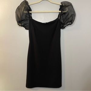 She and Sky Perfect Cocktail Dress Sheer puffy Balloon Sleeves Solid Black Small